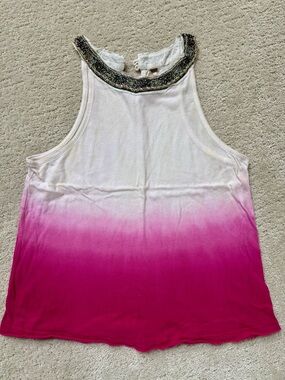 Free People Embellished Halter Ombre Tank in White and Hot Pink